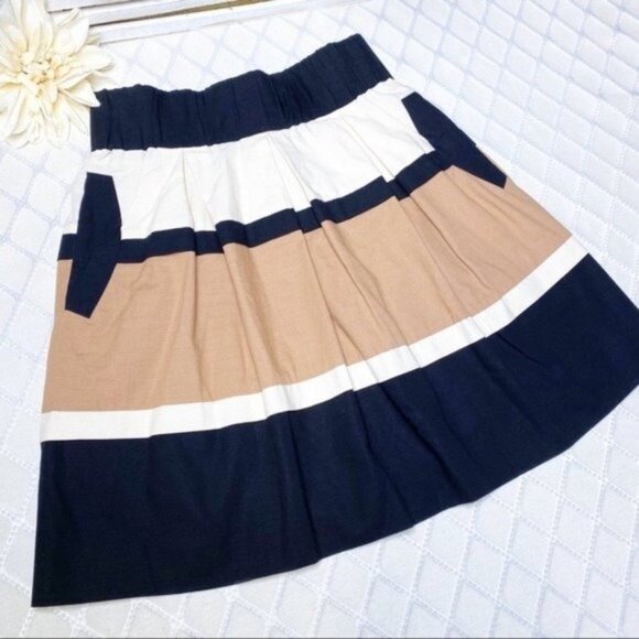 Anthropologie Striped Colorblock Mini Skirt Tan White Black XS - Picture 3 of 8